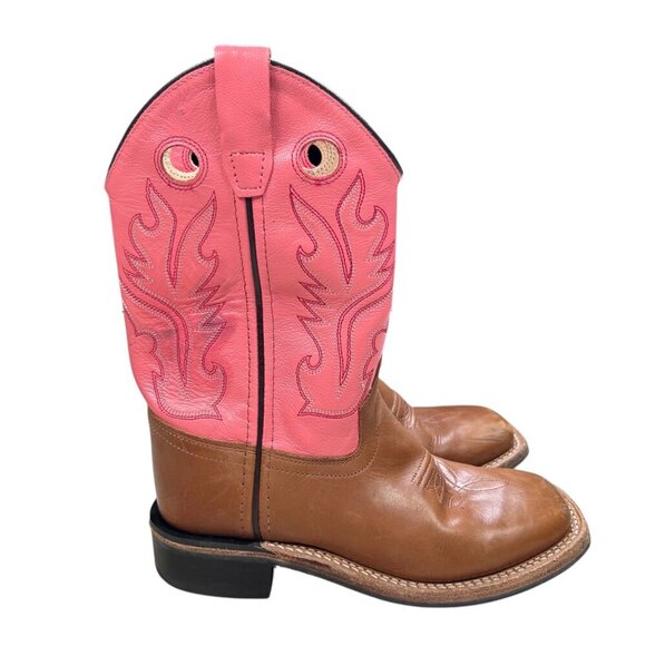 Old West Wide Square Toe 3 Kids Pink Cowgirl Boots Western Boho Outdoors - Picture 2 of 7